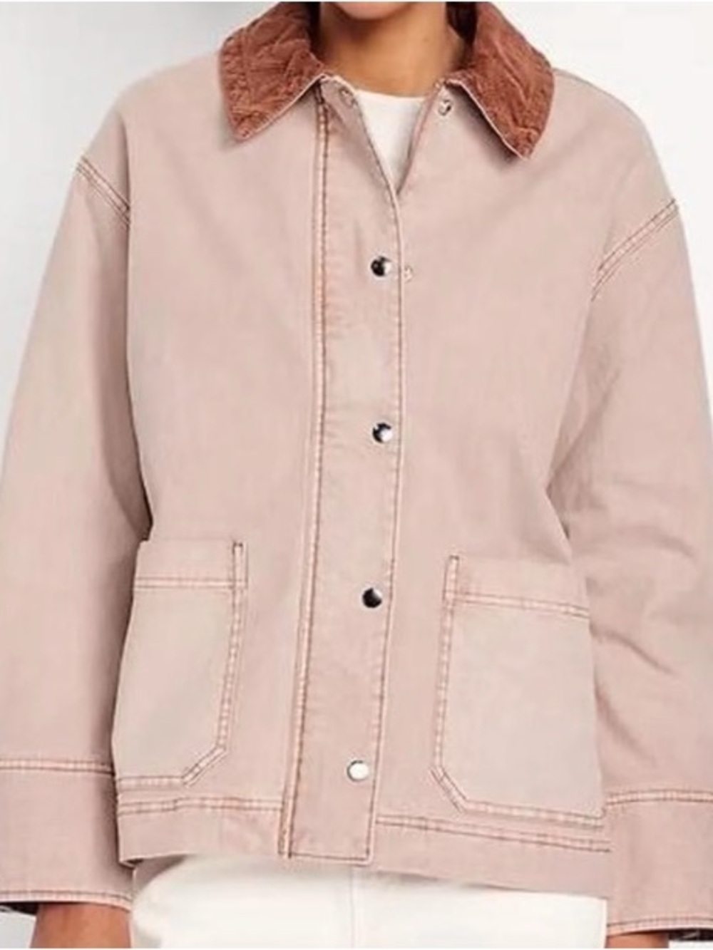 Old Navy Dusty Pink Jacket with Brown Corduroy Collar - Picture 4 of 4